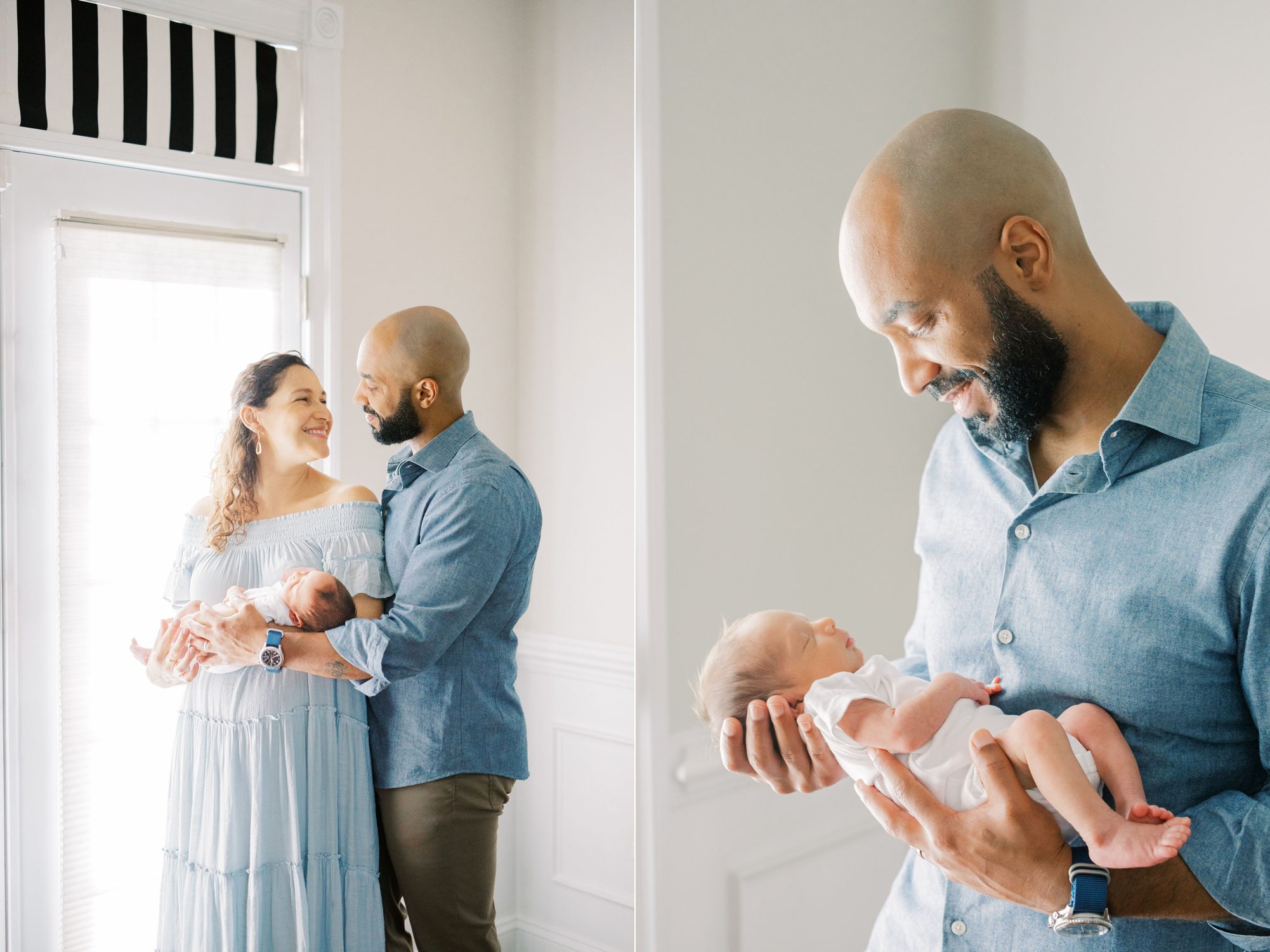 New parents holding baby boy during in-home lifestyle newborn session. Photos by LRG Portraits.
